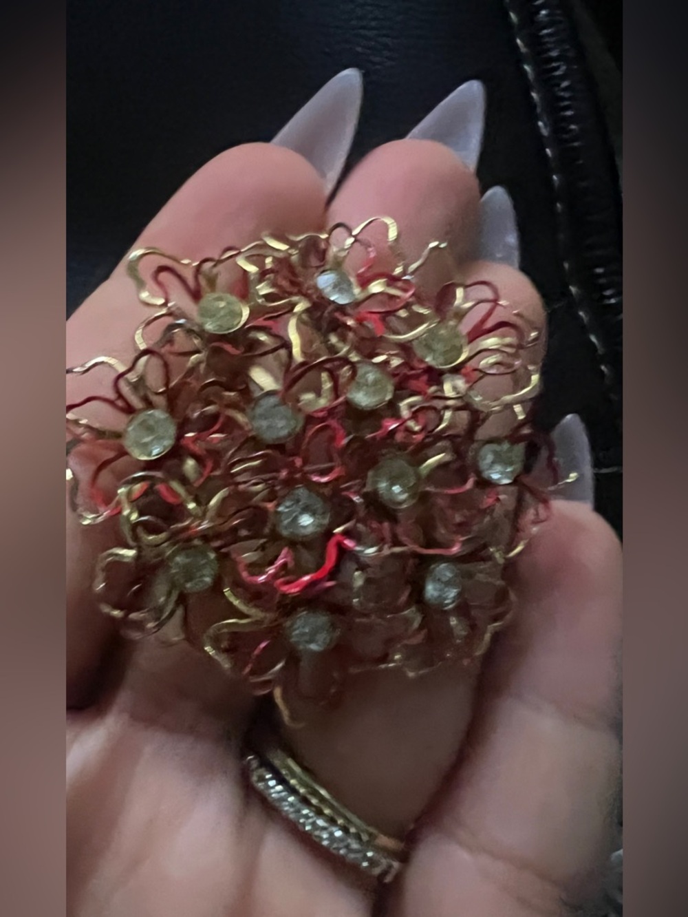 Floral Cluster Statement Brooch in Red and Gold